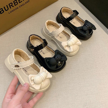 Модни детски ежедневни обувки с панделка с дебело дъно 2023 г. Детски нови мокасини Ретро черни бежови кожени обувки за момичета Drop Shipping Simple