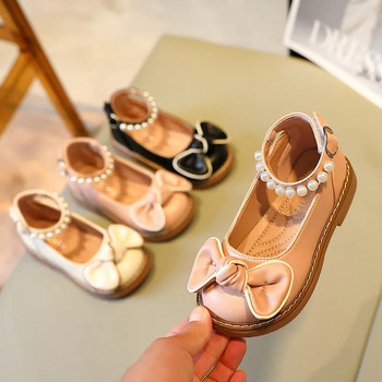 Δερμάτινα παπούτσια για κορίτσια 2023 Άνοιξη φθινόπωρο Παιδικά φλατ Πέρλες με χάντρες με φιόγκο Princess Sweet Soft Children Casual Shoes Party