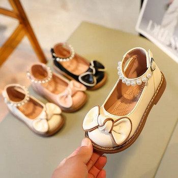 Δερμάτινα παπούτσια για κορίτσια 2023 Άνοιξη φθινόπωρο Παιδικά φλατ Πέρλες με χάντρες με φιόγκο Princess Sweet Soft Children Casual Shoes Party