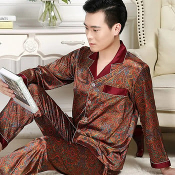 Мъжки дизайнерски пижами 2023 г. Нов комплект спално облекло Комплект пижама с дълъг ръкав Горнище за сън Панталони Облекло за сън Мъжки комплект пижами от тънка ледена коприна