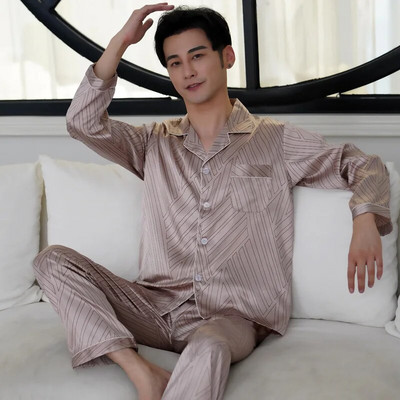 Vīriešu dizaineru pidžamas, 2023. gada jauns guļamveļa komplekts Pidžamas komplekts ar garām piedurknēm, guļambikses, bikses, guļamvalks Vīriešu plāns ledus zīda pidžamas komplekts