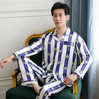 Vīriešu dizaineru pidžamas, 2023. gada jauns guļamveļa komplekts Pidžamas komplekts ar garām piedurknēm, guļambikses, bikses, guļamvalks Vīriešu plāns ledus zīda pidžamas komplekts