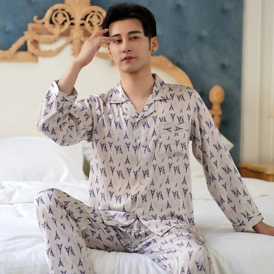 Vīriešu dizaineru pidžamas, 2023. gada jauns guļamveļa komplekts Pidžamas komplekts ar garām piedurknēm, guļambikses, bikses, guļamvalks Vīriešu plāns ledus zīda pidžamas komplekts