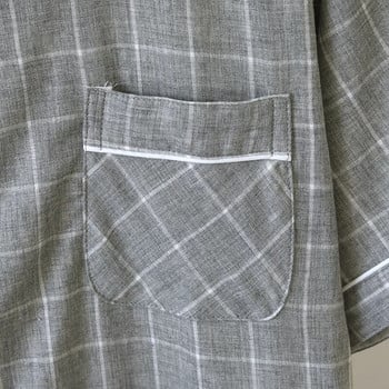Ανδρική πυτζάμα σε γκρι χρώμα Homme καλοκαιρινό καρό σχέδιο Βαμβακερό κοντό μακρυμάνικο παντελόνι ανδρικό σετ πυτζάμες για άνδρες