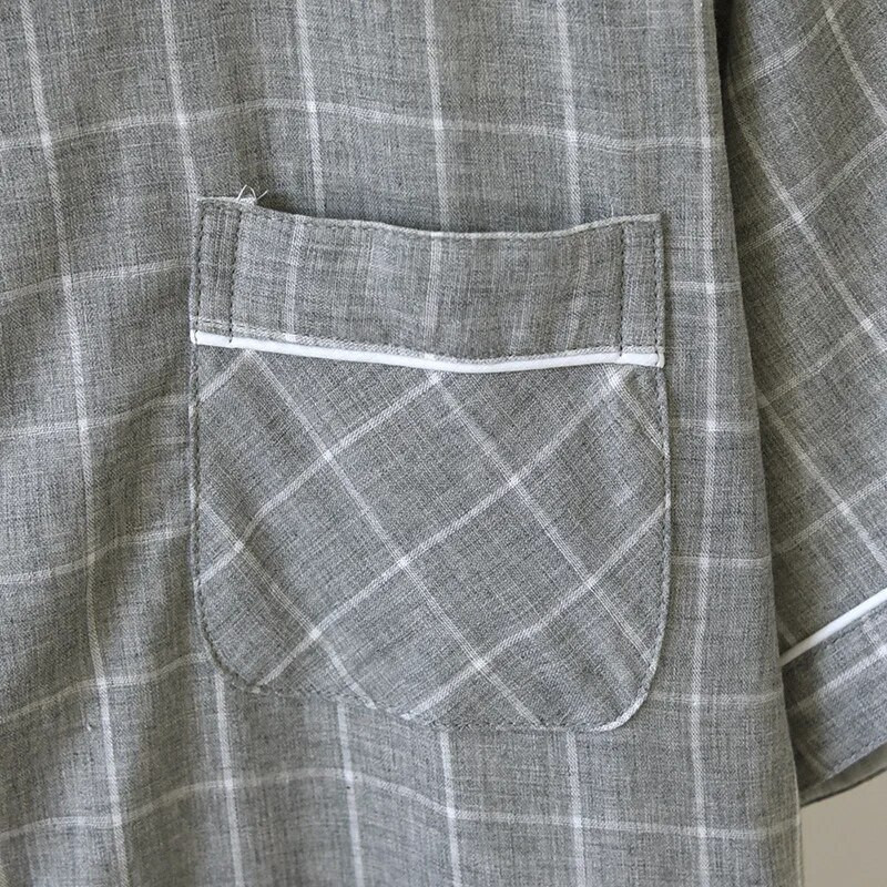 Vīriešu pelēkas krāsas pidžamas Homme vasaras rūtains dizaina kokvilnas bikses ar īsām piedurknēm Vīriešu guļamveļa komplekts Pidžamas vīriešiem