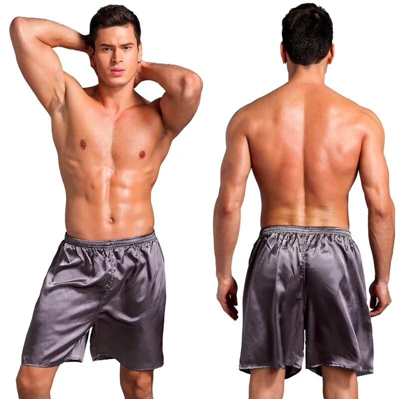 Férfi Nyári Bő Háziruházat Hálónadrág Férfi Nagy 5XL Szatén Cool Vékony Alsó Alsó Fehérnemű Férfi Hálóruha Rövid nadrág