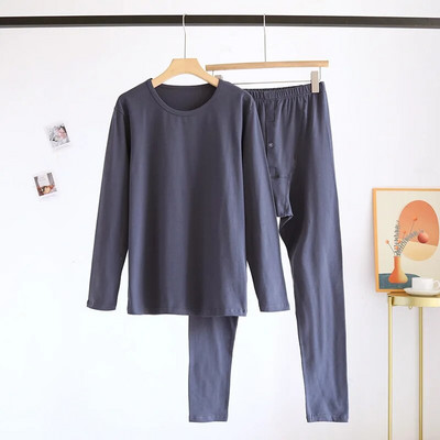 Hlače dugih rukava Jesenska odjeća za muškarce Duge hlače Jednobojna pamučna baza Komplet donjeg rublja Pamučni muški komplet termo donjeg rublja