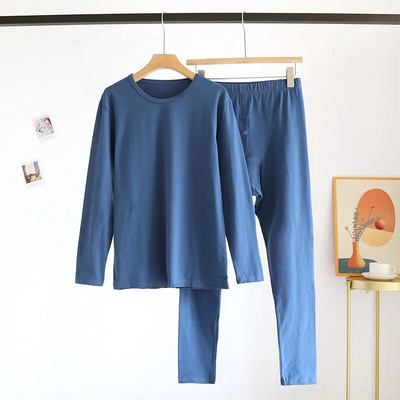 Hlače dugih rukava Jesenska odjeća za muškarce Duge hlače Jednobojna pamučna baza Komplet donjeg rublja Pamučni muški komplet termo donjeg rublja