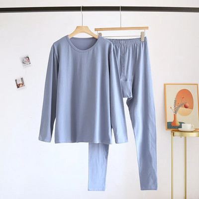 Hlače dugih rukava Jesenska odjeća za muškarce Duge hlače Jednobojna pamučna baza Komplet donjeg rublja Pamučni muški komplet termo donjeg rublja