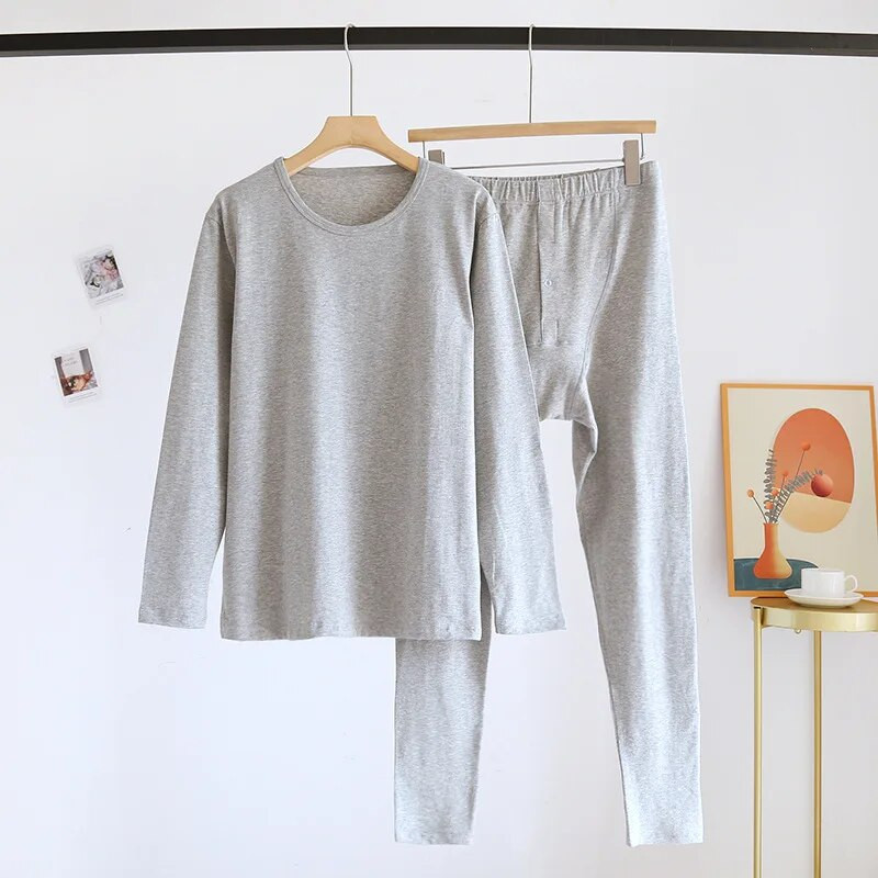 Hlače dugih rukava Jesenska odjeća za muškarce Duge hlače Jednobojna pamučna baza Komplet donjeg rublja Pamučni muški komplet termo donjeg rublja