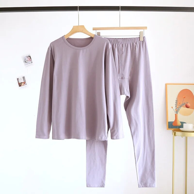 Hlače dugih rukava Jesenska odjeća za muškarce Duge hlače Jednobojna pamučna baza Komplet donjeg rublja Pamučni muški komplet termo donjeg rublja