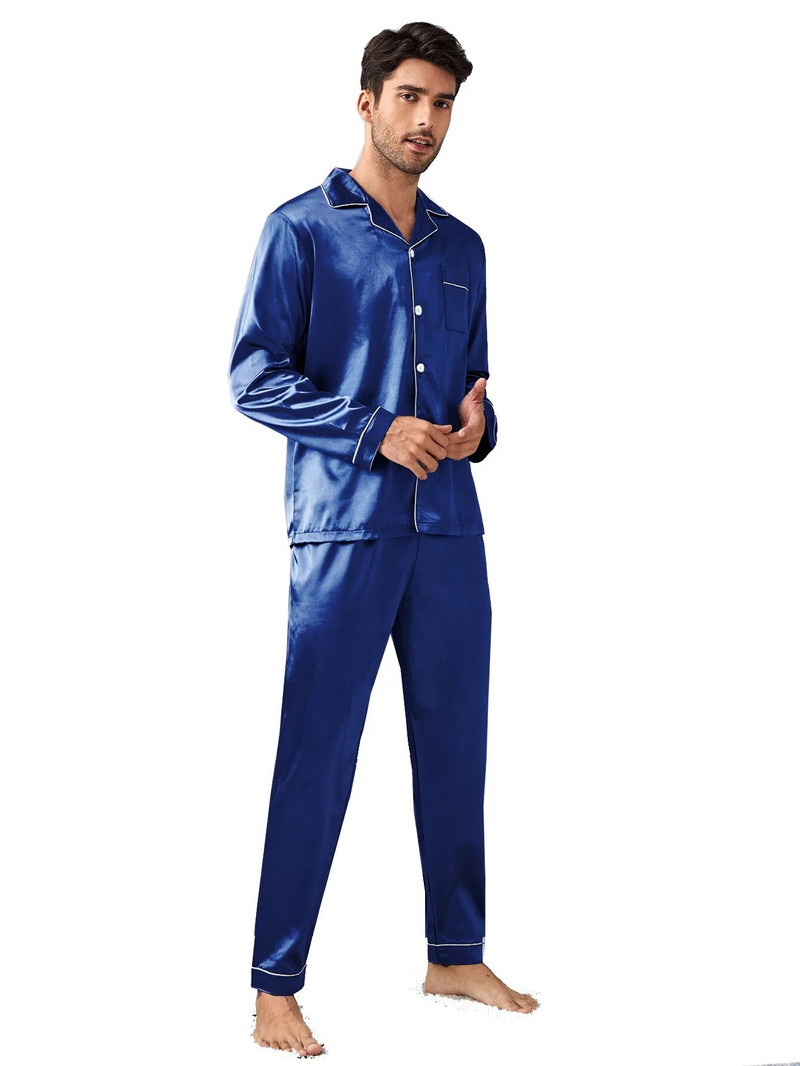 Koduriided Meeste pidžaamad Pikkade varrukatega Pikkad Püksid Satiin Kaheosaline Pidžaamakomplekt Mitmevärviline Kevad- ja sügispidžaamad Meeste