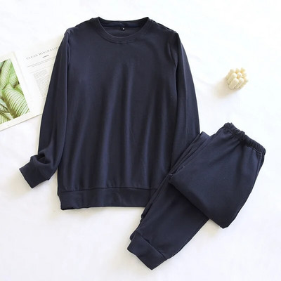 Jesensko i zimsko jednobojno muško toplo kućno odijelo Pulover s okruglim izrezom Majice dugih rukava s dugim hlačama Komplet pidžama za spavanje