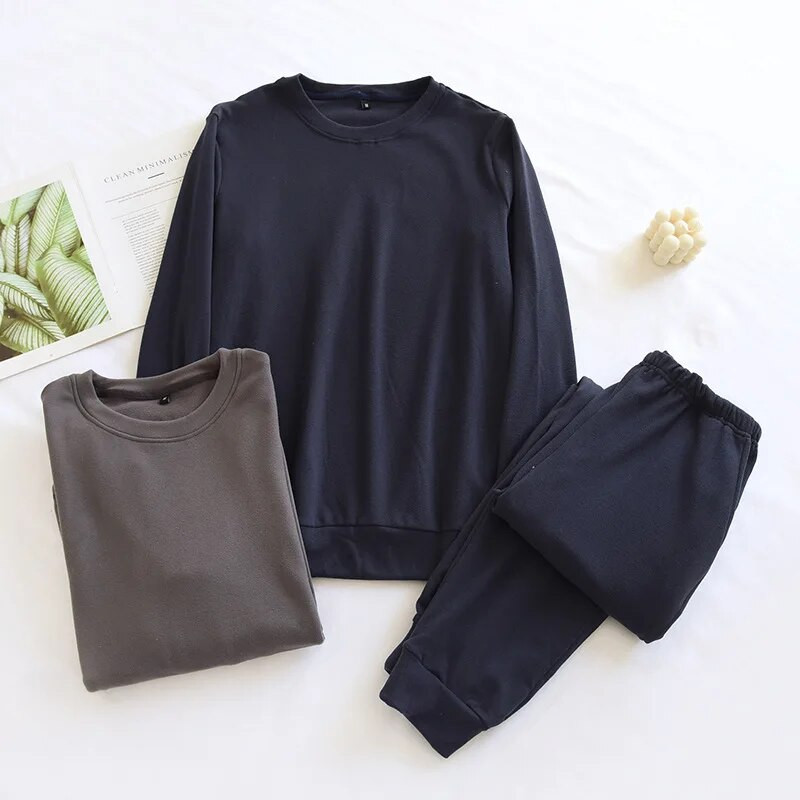 Jesensko i zimsko jednobojno muško toplo kućno odijelo Pulover s okruglim izrezom Majice dugih rukava s dugim hlačama Komplet pidžama za spavanje