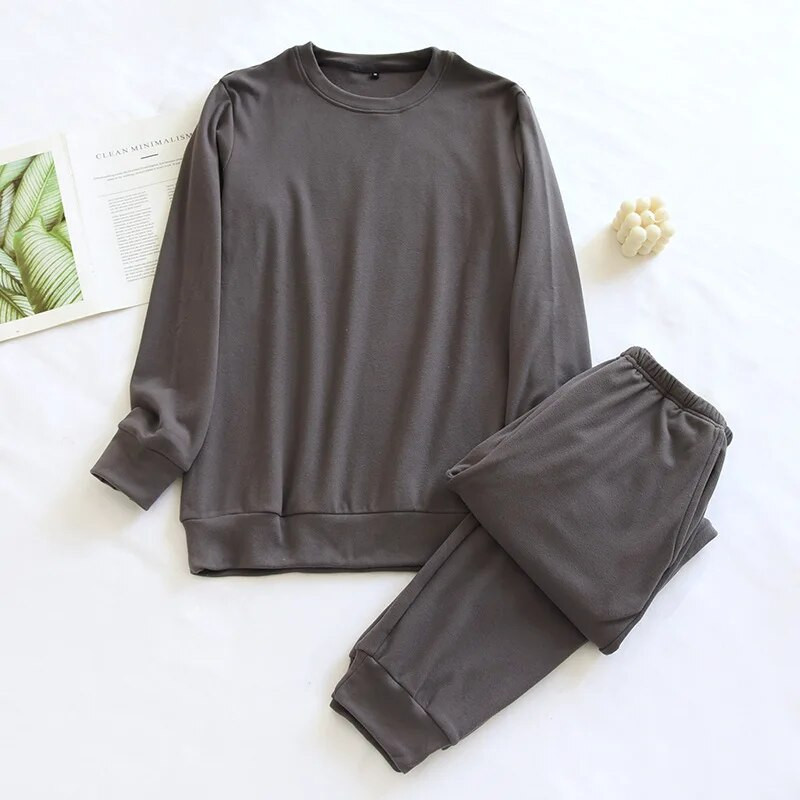 Jesensko i zimsko jednobojno muško toplo kućno odijelo Pulover s okruglim izrezom Majice dugih rukava s dugim hlačama Komplet pidžama za spavanje