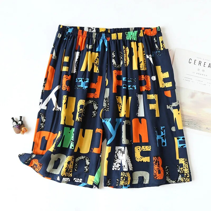 Suvised meeste puuvillased viskoostrükiga pidžaamapüksid õhukesed 5xl ülisuured lahtised lühikesed püksid Rannarõivad vabaaja kodu Meeste pidžaamapüksid