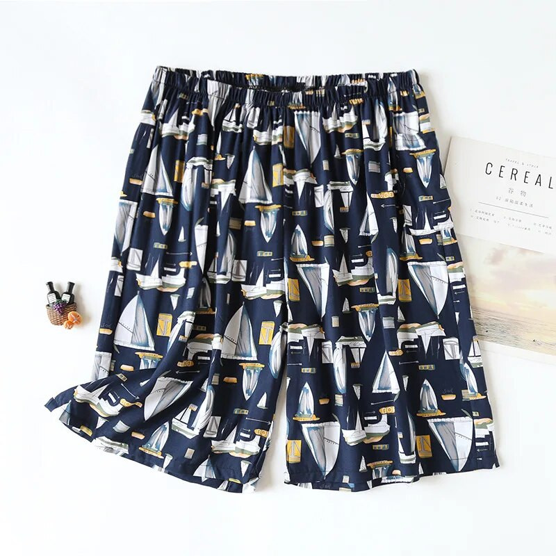 Suvised meeste puuvillased viskoostrükiga pidžaamapüksid õhukesed 5xl ülisuured lahtised lühikesed püksid Rannarõivad vabaaja kodu Meeste pidžaamapüksid