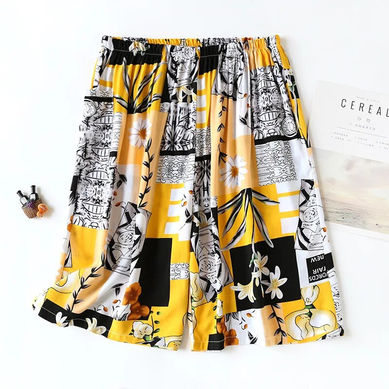 Suvised meeste puuvillased viskoostrükiga pidžaamapüksid õhukesed 5xl ülisuured lahtised lühikesed püksid Rannarõivad vabaaja kodu Meeste pidžaamapüksid