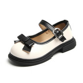 Dječje kožne cipele za djevojčice s mašnom s okruglim prstima, slatke 2023. Svestrane mekane dječje cipele za princezu, plitke mokasinke Novo