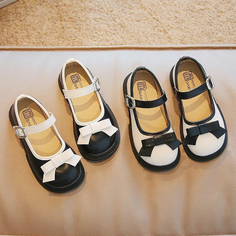 Dječje kožne cipele za djevojčice s mašnom s okruglim prstima, slatke 2023. Svestrane mekane dječje cipele za princezu, plitke mokasinke Novo