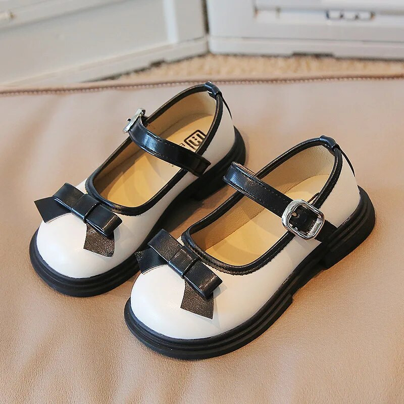 Dječje kožne cipele za djevojčice s mašnom s okruglim prstima, slatke 2023. Svestrane mekane dječje cipele za princezu, plitke mokasinke Novo