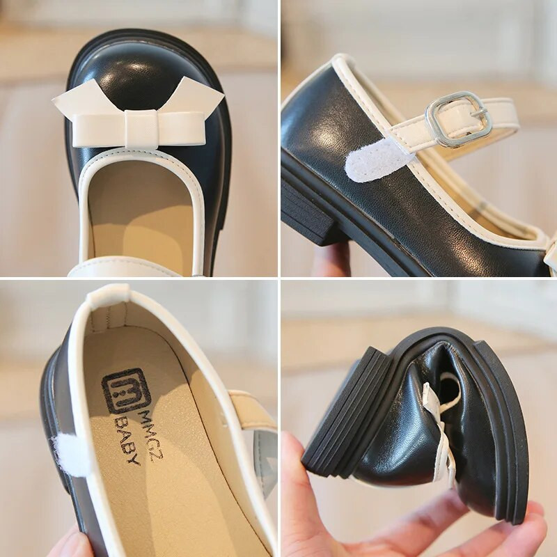 Dječje kožne cipele za djevojčice s mašnom s okruglim prstima, slatke 2023. Svestrane mekane dječje cipele za princezu, plitke mokasinke Novo