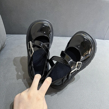 Μαύρα δερμάτινα παπούτσια για κορίτσια σε στυλ Βρετανίας 2023 Νέο ευέλικτο γάντζο και βρόχο με μαλακή πόρπη για παιδιά μόδας Shallow Loafers Cute School