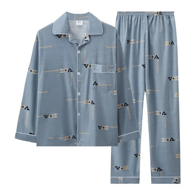 CAIYIER Sügistalvine Meeste Pidžaama komplekt Alla keeratav krae pikkade varrukatega püksid magamisriided vaba aja pidžaama ööpidžaama kodukandmine 3XL