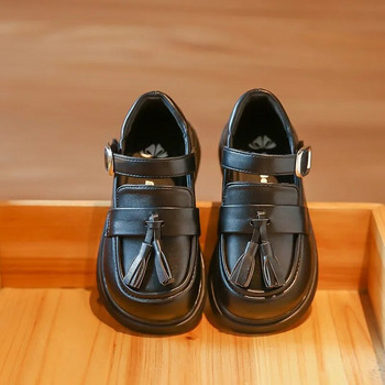 Универсални детски мокасини 2023 г. с пискюли Едноцветни нехлъзгащи се детски обувки Кожени обувки за момичета Drop Shipping Универсални меки PU