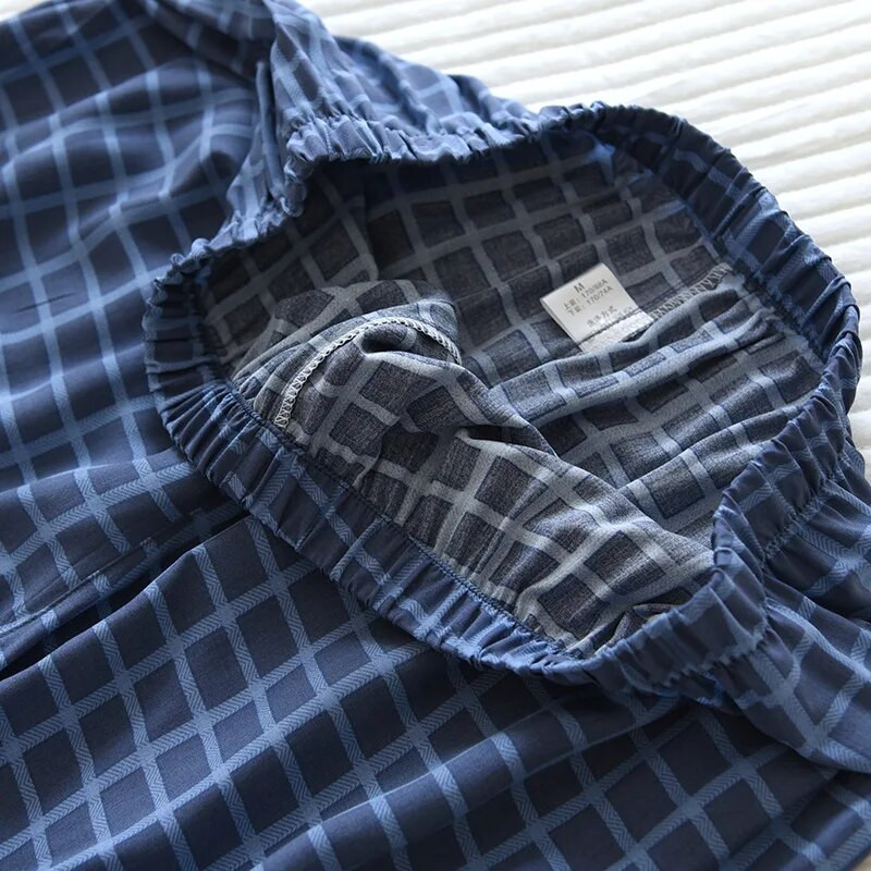 Férfi pamut nadrágpizsama tavaszra és nyáron vékony rövid ujjú, kényelmes divat, nagy méretű kardigán pamut pizsama Homme