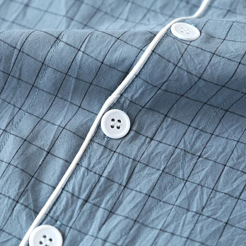 Karirani dizajn Pidžame s hlačama Muškarci Proljeće Ljeto i Jesen Tanke Pamučne Tanke Kućna odjeća jednostavnog stila Široka spavaćica Muško odijelo