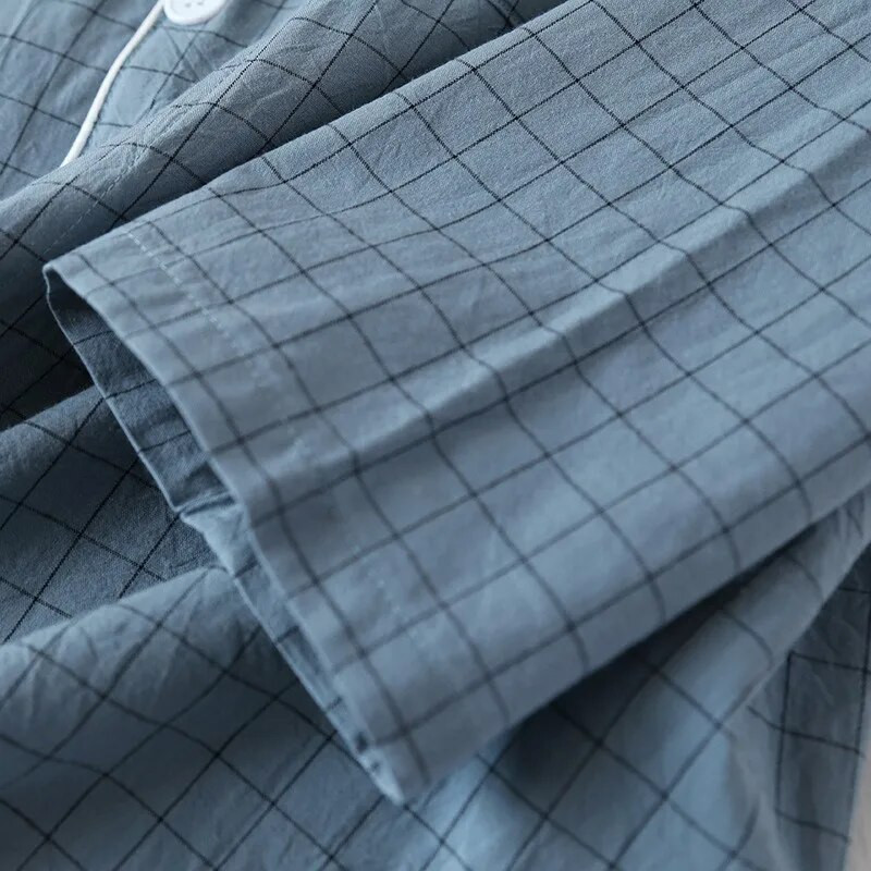 Karirani dizajn Pidžame s hlačama Muškarci Proljeće Ljeto i Jesen Tanke Pamučne Tanke Kućna odjeća jednostavnog stila Široka spavaćica Muško odijelo