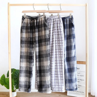 Pantaloni de pijama Pantaloni pentru bărbați Toamnă și iarnă Flanel Design în carouri Pantaloni îngroșați de pluș Pantaloni de gospodărie pentru bărbați de flanel