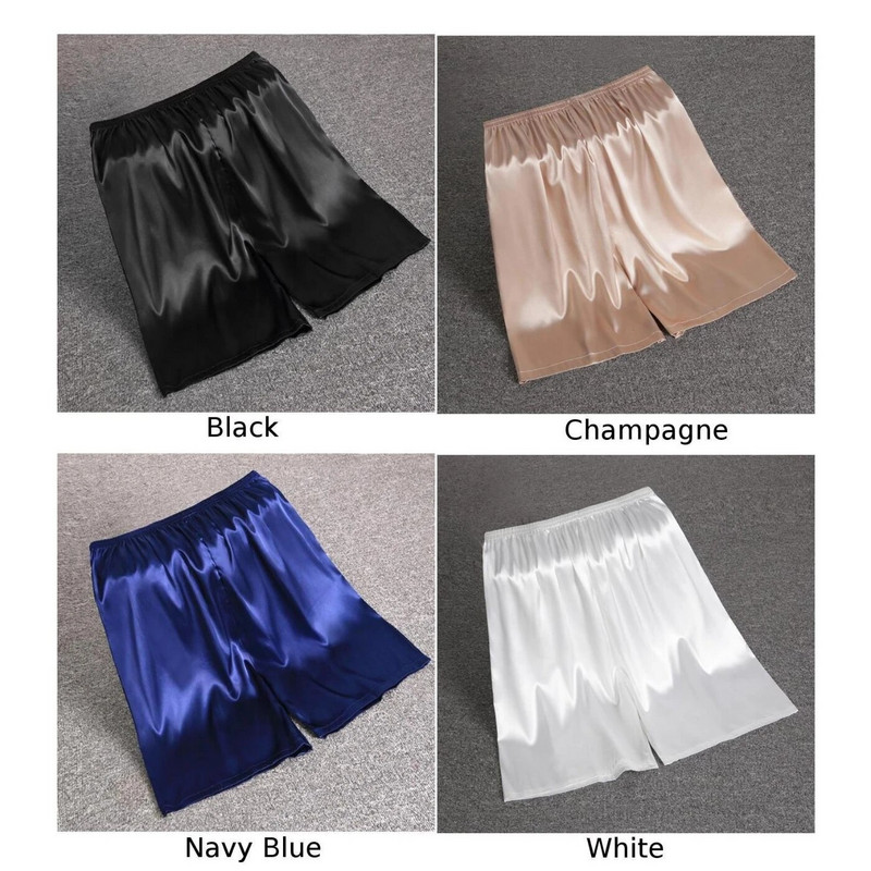 Meeste elastne vöökoht siidist satiinist pidžaamad lühikesed püksid Öörõivad Taskupüksid põhjad Meeste kunstsiidist pidžaamad Kodused lühikesed püksid