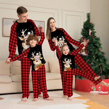 Зимни коледни пижами Семеен комплект Майка татко Деца Бебешки съвпадащи тоалети Меки пижами с принт на лосове Коледни семейни коледни пижами