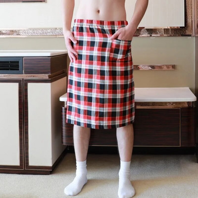 CLEVER-MENMODE Pamučne muške pidžame Donji dio muških kariranih kratkih hlača Ogrtač Culottes Bočni podijeljeni donji dio Spavaćica