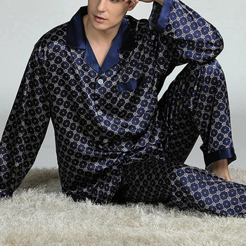 2022 г. Мъжки дизайнерски пижами за мъже, спално облекло с дълги ръкави, панталони, тънки ледени копринени пижами, мъжки комплект спално облекло Комплект пижама
