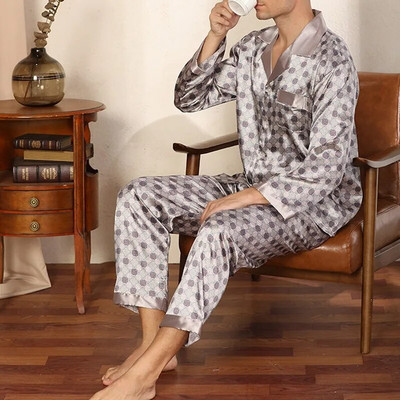 2022. gada vīriešu dizaina pidžamas vīriešiem naktsveļa ar garām piedurknēm guļambikses bikses plānas ledus zīda pidžamas vīriešu guļamveļa komplekts pidžamu komplekts