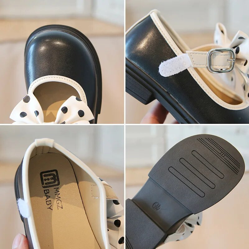 Korejiešu stila liela loka bērnu ādas apavi 2023. gada pavasarī, jaunas meitenes ar apaļiem purngaliem, vienkārši, jauki princešu ikdienas apavi, bērnu modes PU