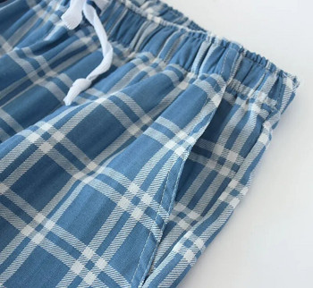 Βαμβακερό καρό μακρύ παντελόνι πιτζάμα για ανδρικό άνοιξη καλοκαίρι και φθινοπωρινό λεπτό παντελόνι με σχοινί μέσης και πλαϊνές τσέπες