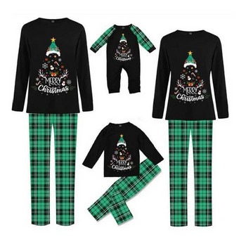 Семеен комплект коледни пижами Зелени възрастни, майки, деца, бебета Коледа Семейни съвпадащи тоалети Коледни пижами 2023 Семейни дрехи