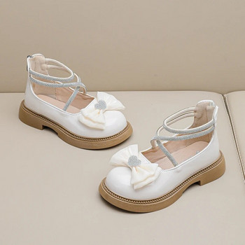 Παιδικά μόδα για κορίτσια Κομψά δερμάτινα παπούτσια Chic 2023 Νέα απλά στρας Φιόγκος Casual Drop Shipping Princess Shoes Love Αντιολισθητικά
