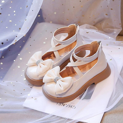 Dječja moda Djevojačke kožne cipele Meke mašne Ukrasni kamenčići GLADIJATOR Patentni zatvarač na leđima Plitke mokasine Princess Elegantne šik Svestrane