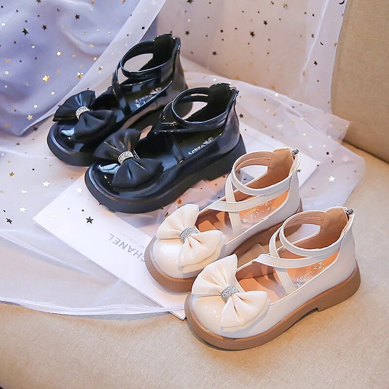 Dječja moda Djevojačke kožne cipele Meke mašne Ukrasni kamenčići GLADIJATOR Patentni zatvarač na leđima Plitke mokasine Princess Elegantne šik Svestrane