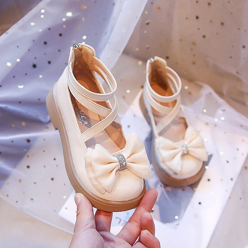 Dječja moda Djevojačke kožne cipele Meke mašne Ukrasni kamenčići GLADIJATOR Patentni zatvarač na leđima Plitke mokasine Princess Elegantne šik Svestrane