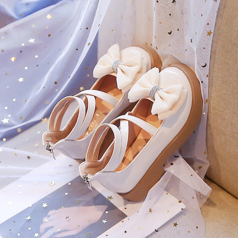 Dječja moda Djevojačke kožne cipele Meke mašne Ukrasni kamenčići GLADIJATOR Patentni zatvarač na leđima Plitke mokasine Princess Elegantne šik Svestrane