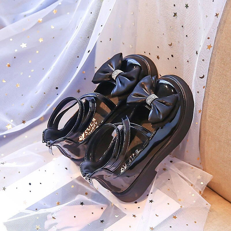 Dječja moda Djevojačke kožne cipele Meke mašne Ukrasni kamenčići GLADIJATOR Patentni zatvarač na leđima Plitke mokasine Princess Elegantne šik Svestrane