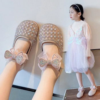 Νέα παιδικά δερμάτινα παπούτσια με παγιέτες για κορίτσια Princess Rhinestone Bowknot Μονά παπούτσια 2023 Fashion Baby Παιδικά Νυφικά παπούτσια