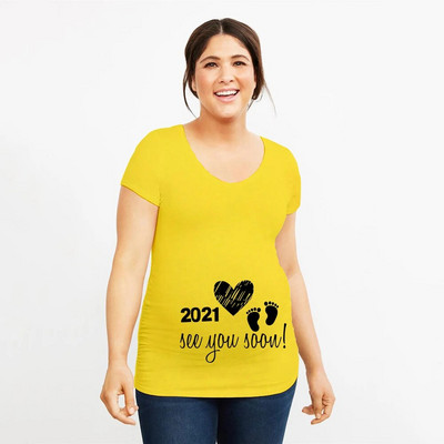 Uskoro dolazi Ljetna trudnička majica za 2021. Žene Najava trudnica Odjeća za trudnice Meka odjeća velikih veličina kratkih rukava