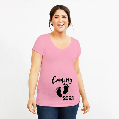 Uskoro dolazi Ljetna trudnička majica za 2021. Žene Najava trudnica Odjeća za trudnice Meka odjeća velikih veličina kratkih rukava